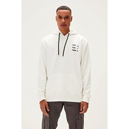 Pause Hoodie Off-White Beyaz Baskılı Kapüşonlu Erkek Sweatshirt