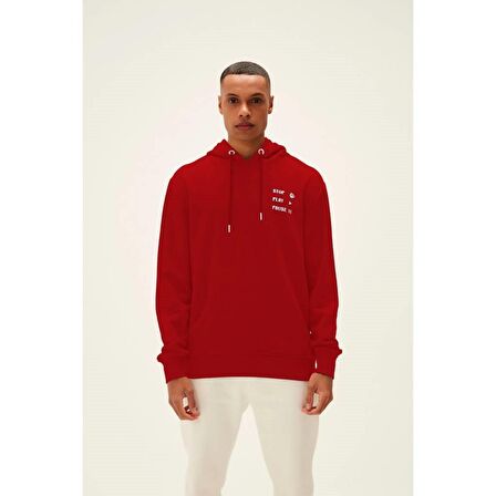 Bad Bear Pause Kapüşonlu Erkek Kırmızı Sweatshirt