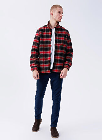 Micah Siyah/Kırmızı Kareli Fermuarlı Erkek Gömlek Ceket