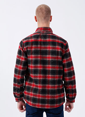 Micah Siyah/Kırmızı Kareli Fermuarlı Erkek Gömlek Ceket