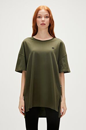 Aliana Oversize T-Shirt Haki Yeşil Basic Kadın Tişört