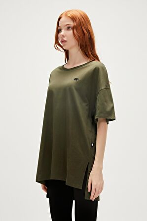 Aliana Oversize T-Shirt Haki Yeşil Basic Kadın Tişört