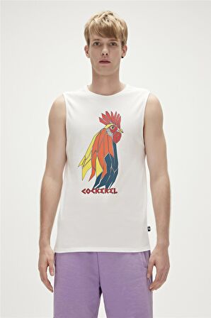 Cockerel Tank-Top Off-White Beyaz Baskılı Erkek Atlet