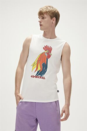 Cockerel Tank-Top Off-White Beyaz Baskılı Erkek Atlet