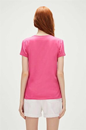 Logo Tee T-Shirt Fuşya Pembe Baskılı Kadın Tişört