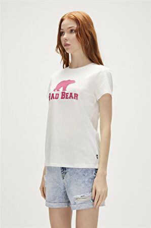 Logo Tee T-Shirt Off-White Beyaz/Fuşya Baskılı Kadın Tişört