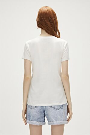 Logo Tee T-Shirt Off-White Beyaz/Fuşya Baskılı Kadın Tişört