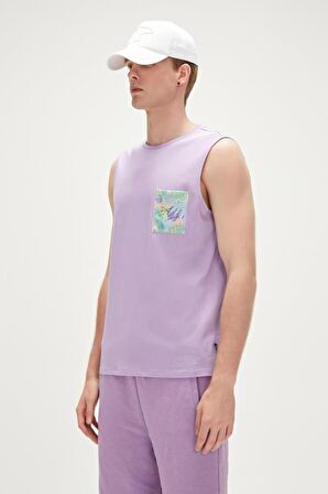 Monstera Tank-Top Lavanta Mor Desenli Erkek Atlet