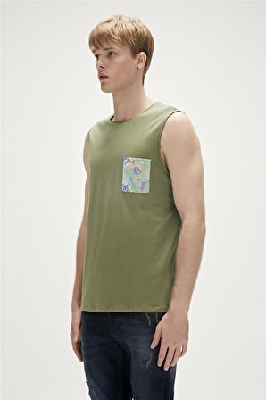 Monstera Tank-Top Thyme Yeşil Desenli Erkek Atlet