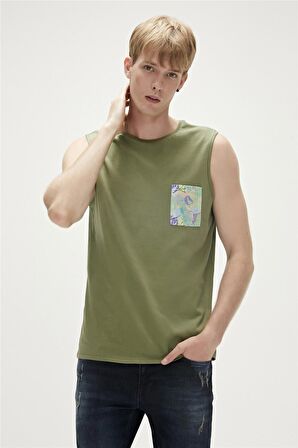 Monstera Tank-Top Thyme Yeşil Desenli Erkek Atlet