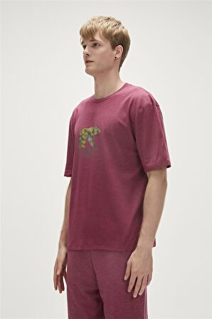 Re-Finger Recycle Bordo T-Shirt Baskılı Erkek Tişört