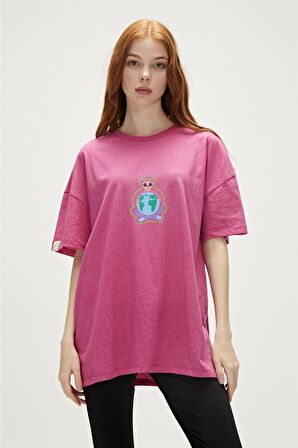 Re-Save Recycle Fuşya Pembe T-Shirt Baskılı Kadın Tişört