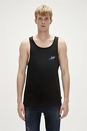 Shark Tank-Top Siyah Baskılı Erkek Atlet