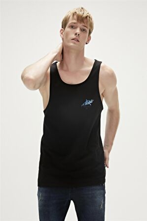 Shark Tank-Top Siyah Baskılı Erkek Atlet