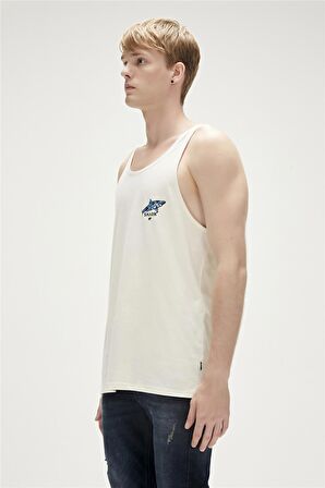 Shark Tank-Top Off-White Beyaz Baskılı Erkek Atlet