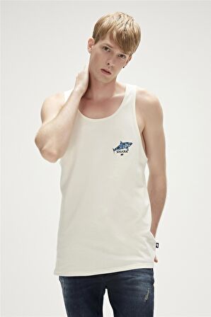 Shark Tank-Top Off-White Beyaz Baskılı Erkek Atlet