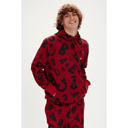 Bling Hoodie Maroon Bordo  Kapüşonlu Erkek Sweatshirt