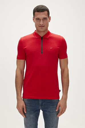 Cord Crimson Red Kırmızı Polo Yaka Fermuarlı Erkek T-Shirt