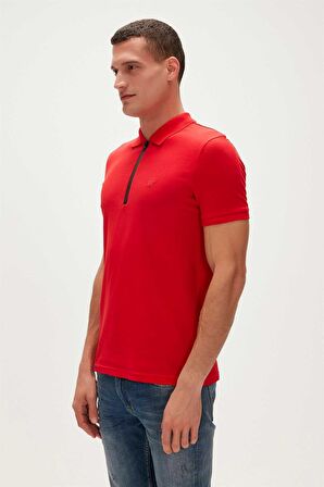 Cord Crimson Red Kırmızı Polo Yaka Fermuarlı Erkek T-Shirt