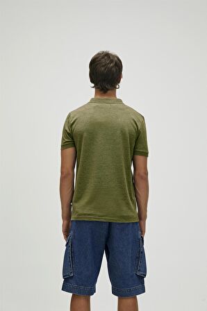 Cord Haki Yeşil Polo Yaka Fermuarlı Erkek T-Shirt