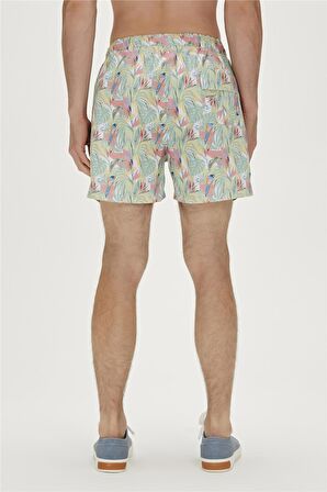 Parrot Baskılı Deniz Şortu Off-White Beyaz Erkek Şort Mayo