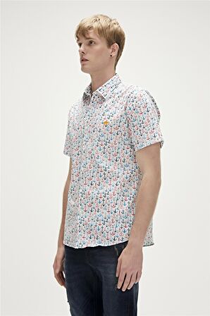 Anchor Shirt Beyaz Kollu Baskılı Erkek Gömlek