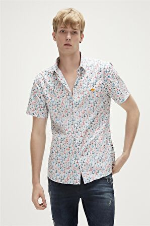 Anchor Shirt Beyaz Kollu Baskılı Erkek Gömlek