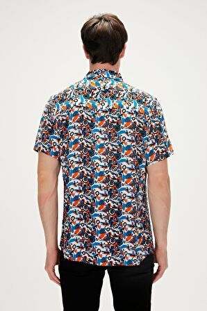 Bi-Face Shirt Marshmallow Beyaz Kısa Kollu Baskılı Erkek Gömlek