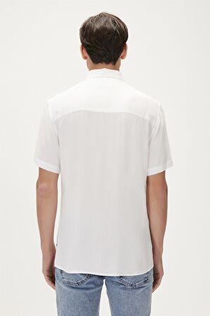 Smile Shirt Off-White Beyaz Kısa Kollu Baskılı Erkek Gömlek