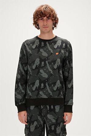 Hardy Crewneck Siyah Baskılı Erkek Sweatshirt 