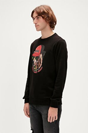 Rebel Crewneck Siyah Baskılı Erkek Sweatshirt