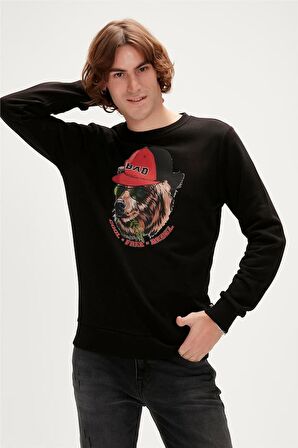 Rebel Crewneck Siyah Baskılı Erkek Sweatshirt