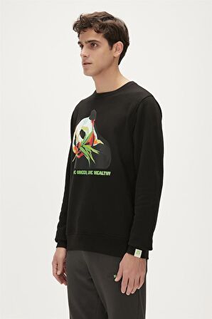 Re-Bamboo Crewneck Siyah Baskılı Erkek Sweatshirt