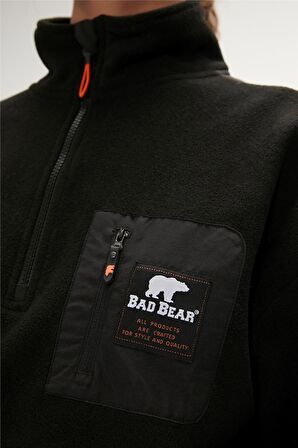 Eva Half-Zip Siyah Yarım Fermuarlu Kadın Polar Sweatshirt