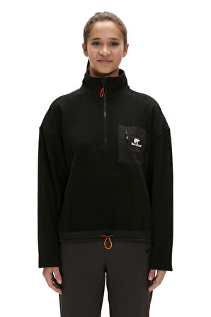 Eva Half-Zip Siyah Yarım Fermuarlu Kadın Polar Sweatshirt