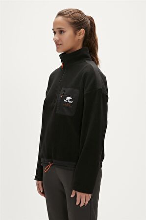 Eva Half-Zip Siyah Yarım Fermuarlu Kadın Polar Sweatshirt