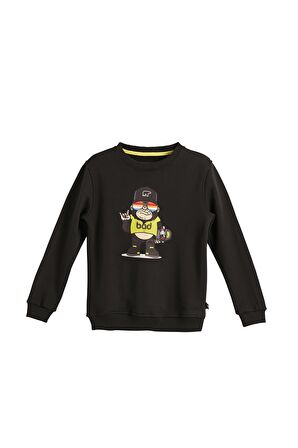 Funky Crewneck Kids Siyah Baskılı Çocuk Sweatshirt