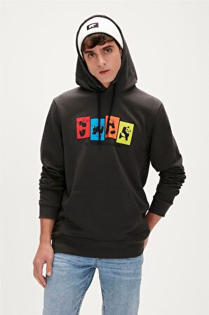 Fun Hoodie Antrasit Kapüşonlu Erkek Sweatshirt