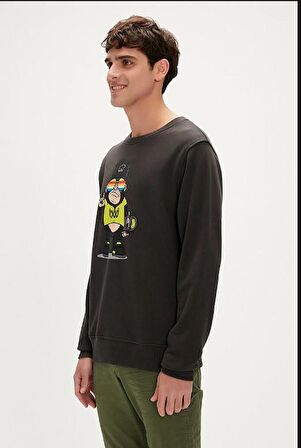 Funky Crewneck Antrasit Baskılı Erkek Sweatshirt
