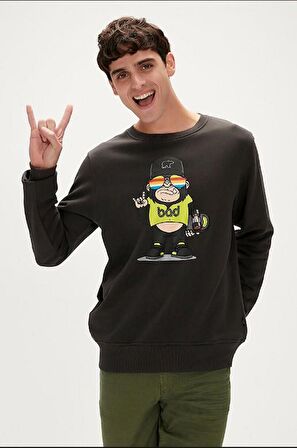 Funky Crewneck Antrasit Baskılı Erkek Sweatshirt