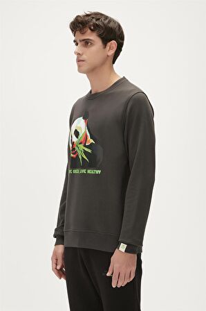 Re-Bamboo Crewneck Antrasit Baskılı Erkek Sweatshirt