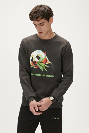 Re-Bamboo Crewneck Antrasit Baskılı Erkek Sweatshirt
