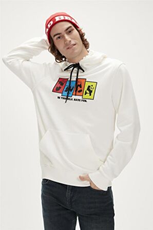 Fun Hoodie Off-White Beyaz Kapüşonlu Erkek Sweatshirt