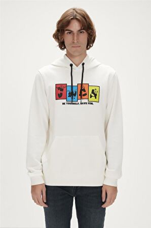 Fun Hoodie Off-White Beyaz Kapüşonlu Erkek Sweatshirt