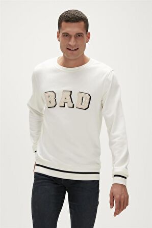 Bad Bear Erkek Sweatshirt Erkek Beyaz Sweatshirt Felt Crewneck Off-White Beyaz Erkek Sweatshirt 23.02.12.013-Beyaz