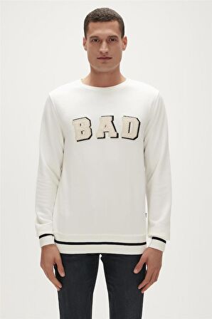 Bad Bear Erkek Sweatshirt Erkek Beyaz Sweatshirt Felt Crewneck Off-White Beyaz Erkek Sweatshirt 23.02.12.013-Beyaz