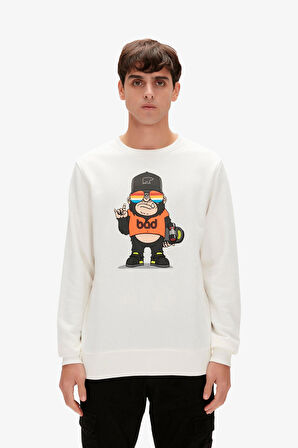 Funky Crewneck Off-White Beyaz  Baskılı Erkek Sweatshirt