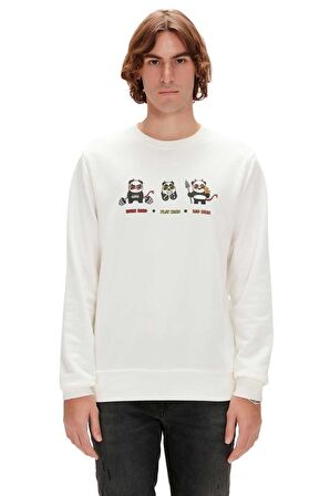 Play Hard Crewneck Off-White Beyaz  Baskılı Erkek Sweatshirt