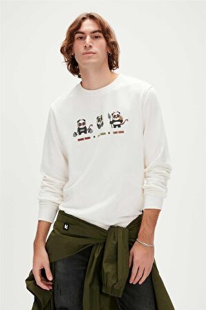 Play Hard Crewneck Off-White Beyaz  Baskılı Erkek Sweatshirt