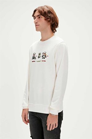 Play Hard Crewneck Off-White Beyaz  Baskılı Erkek Sweatshirt
